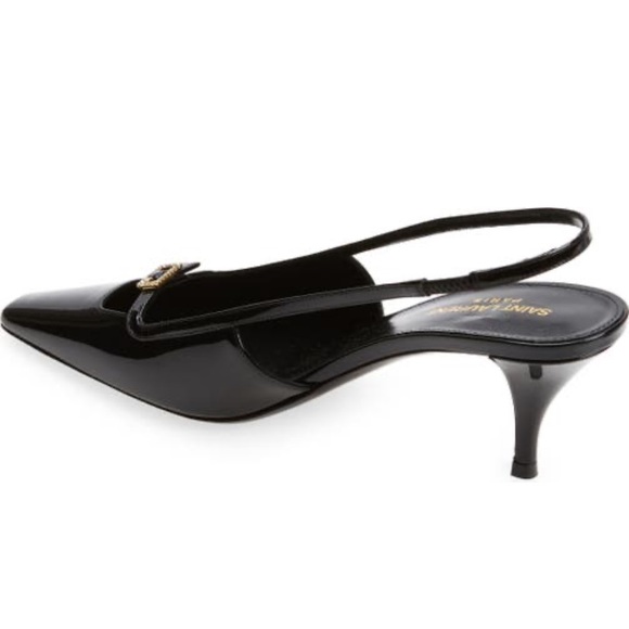 Saint Laurent Blade square toe sling back heels in patent black - Picture 3 of 8